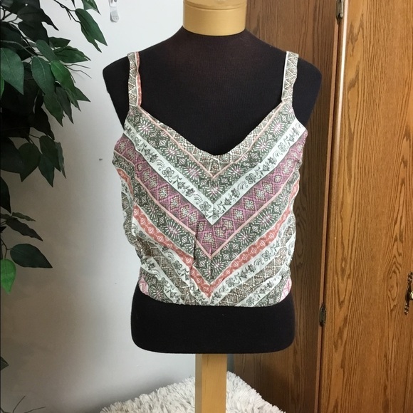 Lily Rose XL olive/pink/ivory  smocked tank/crop top - Picture 1 of 12